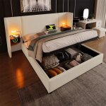 Lit coffre de rangement pour double adulte cadre de lit 160x200 avec sommiertable de chevetlampe de lectureusb ...