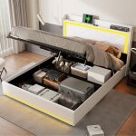 Lit coffre rembourré 160x200 cm tête de lit avec éclairage led et prise usb type c sommier à lattes tissu ... Lit coffre rembourré 160x200 cm tête de lit avec éclairage led et prise usb type c sommier à lattes tissu ...