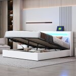 Lit coffre rembourré 160x200 - lit double avec led + recharge usb + coffre de rangement en cuir pu et ... Lit coffre rembourré 160x200 - lit double avec led + recharge usb + coffre de rangement en cuir pu et ...