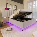 Lit coffre lit rembourr 180200 cm lit double avec led et fonction de charge usb - c cadre de lit avec ...