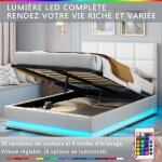 Lit coffre rembourr� - ambiance - 140x190 cm - lit double avec �clairage led - espace de rangement - ...