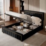 Lit coffre rembourr - ambiance - 140 x 200 cm - sommier  lattes - avec tte de lit - espace de rangement ...