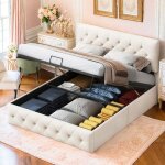 Lit coffre rembourr - ambiance - 160x200cm - avec espace de rangement - mcanisme de levage  vrin ...