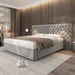 Modfu lit coffre 180 x 200 cm lit rembourr� lit double avec �clairage led et lampe de rangement sommier ...