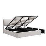 Lit coffre rembourr� en velours - 180x200 cm - avec 3 tiroirs et t�te de lit �paissie - blanc (sans matelas) ...