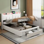 140×200cm lit coffre rembourré en velours beige 2 prises 2 ports usb 1 tiroir rangement led sommier à ... 140×200cm lit coffre rembourré en velours beige 2 prises 2 ports usb 1 tiroir rangement led sommier à ...