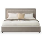 Lit coffre sandiego avec sommier relevable 180x200cm et t�te de lit clout�e velours taupe