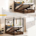 Lit coffre simple - 90x190 cm - baldaquin - led - usb / type - c - noir