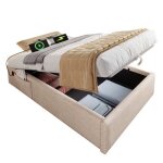Lit coffre simple enfant 90�190 cm sommier inclus - usb - c et cadre � lattes de table complet sans t�te ...