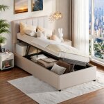 Lit coffre simple pour enfant 90 x 200cm avec coffre de rangement sommier  lattes inclus lit avec espace ...