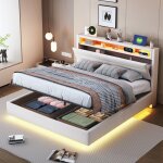 Lit coffre - singularity - 140x200 - sommier hydraulique flottant - t�te de lit r�versible - led int�gr�e ...