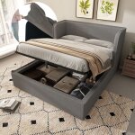 Lit coffre lit tapissier 160�200 cm lit double � accumulation hydraulique avec dossier lat�ral large ...