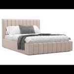 Lit coffre en tissu velours soba - velours beige - 140x190