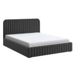 Lit coffre en tissu velours avec t�te de lit + sommier � lattes - lior - velours noir - 160x200