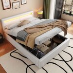 Lit coffre - tkopy - lit adulte double 140x190 cm avec led - lit rembourr� avec sommier � lattes et rangement ...