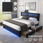 Lit coffre - tkopy - lit adulte double 140x190 cm avec led et usb - lit rembourr avec 4 tiroirs et charge ...
