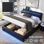 Lit coffre - tkopy - lit adulte double 140x190 cm avec led et usb - lit rembourr� avec charge sans fil ...