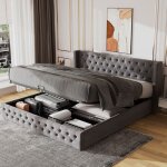 Lit coffre - tkopy - lit adulte double 140x200 cm lit rembourr� avec sommier � lattes et espace de rangement ...