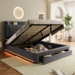 Lit coffre - tkopy - lit adulte double 180x200 cm avec led et 2 dossiers - lit rembourré avec tiroirs ... Lit coffre - tkopy - lit adulte double 180x200 cm avec led et 2 dossiers - lit rembourré avec tiroirs ...