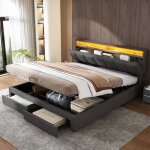 Lit coffre - tkopy - lit adulte double 180x200 cm avec led et 2 tiroirs lit rembourré avec espace de ... Lit coffre - tkopy - lit adulte double 180x200 cm avec led et 2 tiroirs lit rembourré avec espace de ...