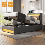 Lit coffre - tkopy - lit simple rembourr� 90x190 cm avec led et usb - lit dadolescent avec charge sans ...