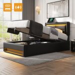 Lit coffre - tkopy - lit simple rembourr� 90x200 cm avec led et usb - lit dadolescent avec charge sans ...
