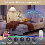 Lit coffre - vélyon - 140 x 200 cm - lit double - lampes led - avec tête de lit - espace de rangement ... Lit coffre - vélyon - 140 x 200 cm - lit double - lampes led - avec tête de lit - espace de rangement ...