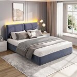 Lit coffre - vélyon - 140x200 cm - Éclairage led - lit rembourré avec sommier à vérin - en velours gris ... Lit coffre - vélyon - 140x200 cm - Éclairage led - lit rembourré avec sommier à vérin - en velours gris ...