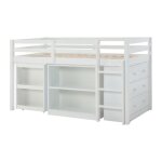 Lit combiné 90 x 190 cm avec rangements et bureau extensible - pin et mdf - blanc - abreno Lit combiné 90 x 190 cm avec rangements et bureau extensible - pin et mdf - blanc - abreno