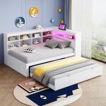 Lit combin 90x200 cm avec lit gigogne avec clairage led avec tagres et compartiments de rangement ...
