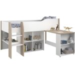 Lit combin enfant avec bureau rtractable - parisot - liam - blanc et chne - sommier inclus - 90x200 ...
