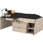 Lit combin enfant parisot kim - chne jackson et noir - 90x190 / 200 cm