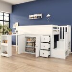 Lit combine mezzanine 90x200 cm enfant avec bureau coulissant rangement latéral armoire tiroirs armoire ... Lit combine mezzanine 90x200 cm enfant avec bureau coulissant rangement latéral armoire tiroirs armoire ...
