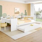 Lit combine lit plat en bois 140 x 200cm avec bureau et lit gigogne - sweiko - blanc