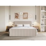 Lit continental avec surmatelas - saliano - 200x200 cm - chenille beige
