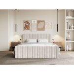 Lit continental avec surmatelas - saliano - 200x200 cm - velours beige