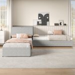 Lit dangle 90x200 cm 2 lits simples avec 1 lit gigogne 2 tiroirs rembourr� avec rangement lin gris