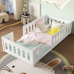 Lit denfant 90 x 200 cm avec barrires de scurit cadre de lit en bois pin pour chambre denfant blanc ...