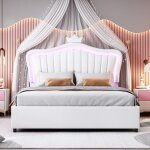 Lit denfant lit capitonn� 140 x 200 cm lit de rangement hydraulique cadre de lit simple blanc pour fille ...