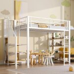 Lit denfant sur�lev� 90x200 avec escalier de stockage lit mezzanine enfant avec armoire et 4 �tag�res ...