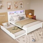 Lit double 120x200 + 90x190cm avec tirez le lit lit plat avec lumi�re ambiante + usb lit 2 personnes ...