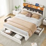 Lit double 140×200 cm avec 4 tiroirs en fer chevet avec led + charge usb chevet rangement lit adulte ... Lit double 140×200 cm avec 4 tiroirs en fer chevet avec led + charge usb chevet rangement lit adulte ...
