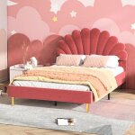 Lit double 140200 cm garhelper rouge vin structure en mtal et bois tte de lit en forme de ptale sommier ...