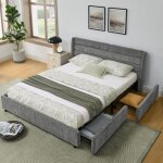 Lit double 140 * 200 cm surface chenille avec 4 grands tiroirs  ranger facile  monter idal pour chambres ...