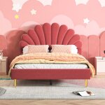 Lit double - 140 x 200 cm - t�te de lit r�glable en forme de coquillage - cadre de lit rembourr� en velours ...