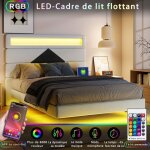 Lit flottant 140x190 cm - structure avec led - usb / type - c - velours blanc + noir - design moderne ...