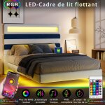 Lit double flottant 140x190 cm - velours - led - chargement usb / type - c - design moderne
