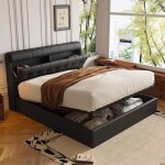 Lit double 140x190 cm avec sommier  lattes cadre de lit avec rangement dissimul  la tte de lit lit ...