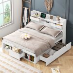 Lit double 140x190 cm avec usb et tiroirslit adulte / enfant avec grand espace de rangement et sommier ...