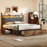 Lit double 140x190cm lit jeune avec 3 tiroirs montant amovible avec led et port de charge usb / type ...